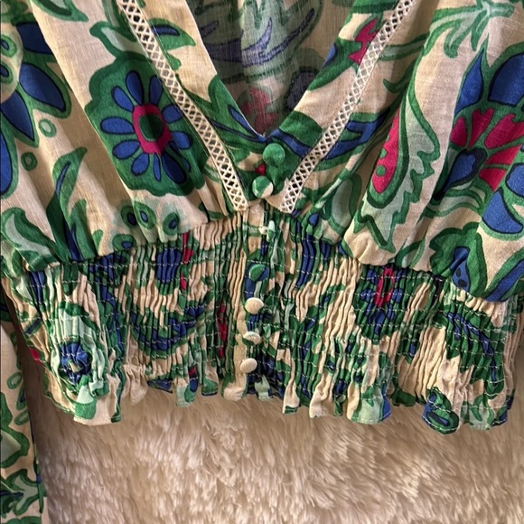 Zara Blue Green Buttoned Crop Blouse - Picture 3 of 8